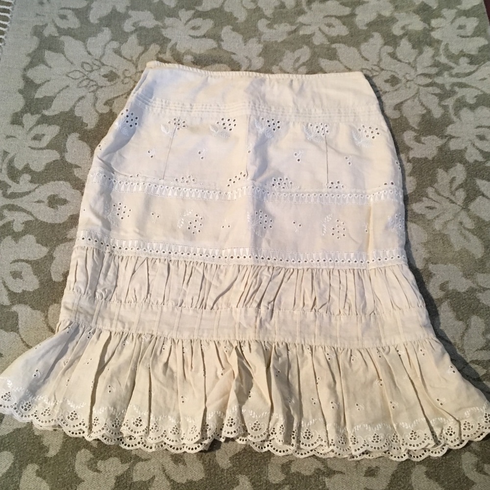 Max Studio beige summer skirt with eyelet details